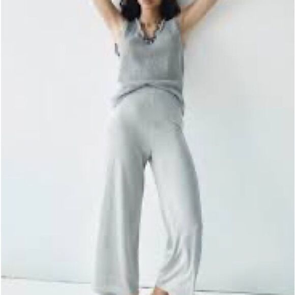 Zara Womens Wide Leg Pull On Lounge Pants 100% Lyocell Misty Gray Size Large - Picture 1 of 11
